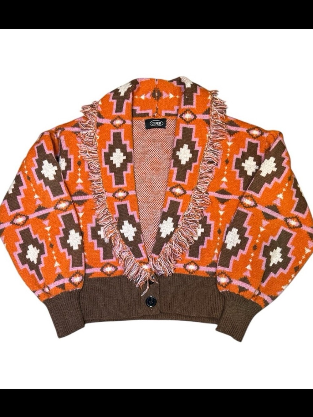Woman's Cider Cardigan Sweater Cropped Fringe Boho Aztec Western Size XL